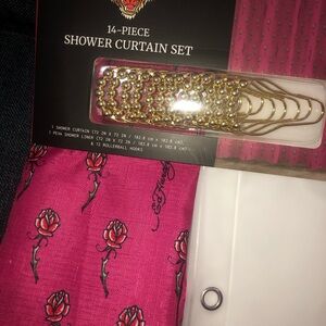 🌹 ED HARDY PINK SHOWER CURTAIN SET